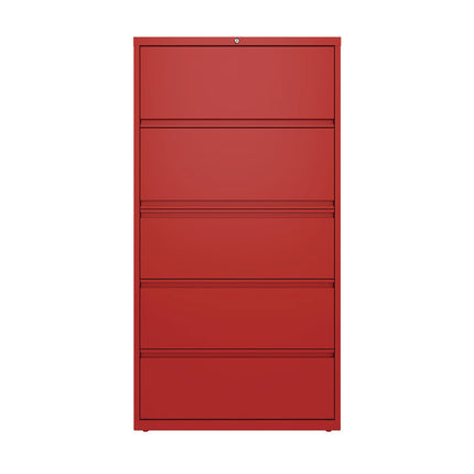 Lateral File, 5 Letter/Legal/A4 -Size File Drawers, Lava Red, 36" x 18.63" x 67.63"