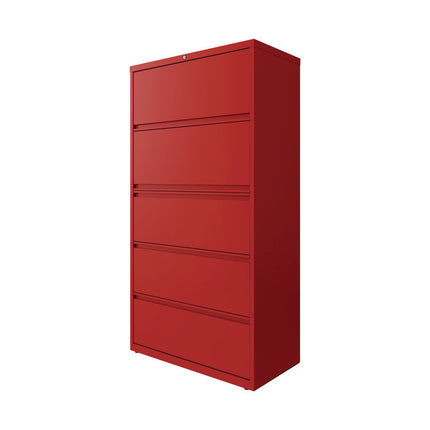 Lateral File, 5 Letter/Legal/A4 -Size File Drawers, Lava Red, 36" x 18.63" x 67.63"