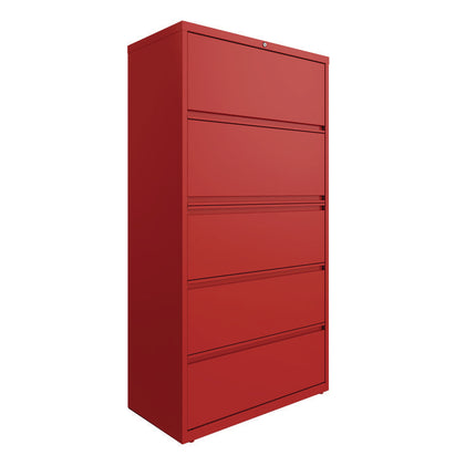Lateral File, 5 Letter/Legal/A4 -Size File Drawers, Lava Red, 36" x 18.63" x 67.63"