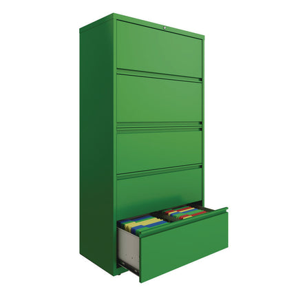 Lateral File, 5 Letter/Legal/A4 -Size File Drawers, Screamin' Green, 36" x 18.63" x 67.63"