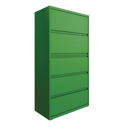 Lateral File, 5 Letter/Legal/A4 -Size File Drawers, Screamin' Green, 36" x 18.63" x 67.63"
