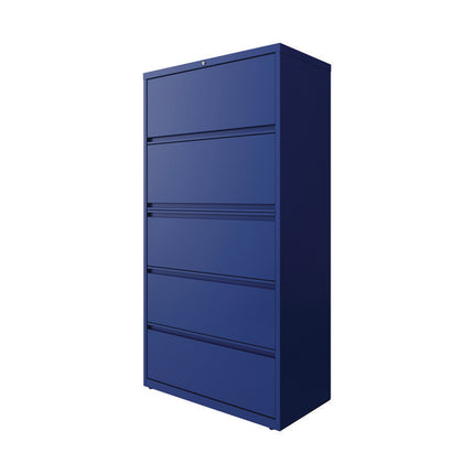 Lateral File, 5 Letter/Legal/A4 -Size File Drawers, Classic Blue, 36" x 18.63" x 67.63"