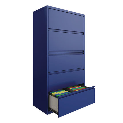 Lateral File, 5 Letter/Legal/A4 -Size File Drawers, Classic Blue, 36" x 18.63" x 67.63"