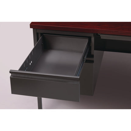 L-Shaped Corner Desk, Right-Hand Return, 72" x 72" x 29.5", Mahogany/Charcoal