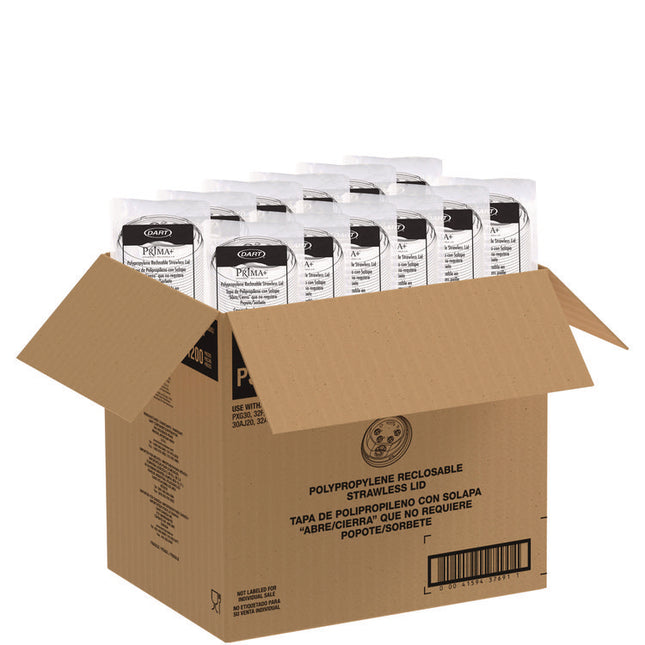 Prima Strawless Plastic Lids, Fits 30 oz to 32 oz Cold Cups, Clear, 100/Sleeve, 12 Sleeves/Carton