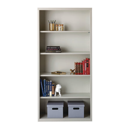 Five-Shelf Metal Bookcase, 34.5" x 13" x 72", Light Gray