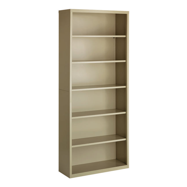 Six-Shelf Metal Bookcase, 34.5" x 13" x 82", Putty