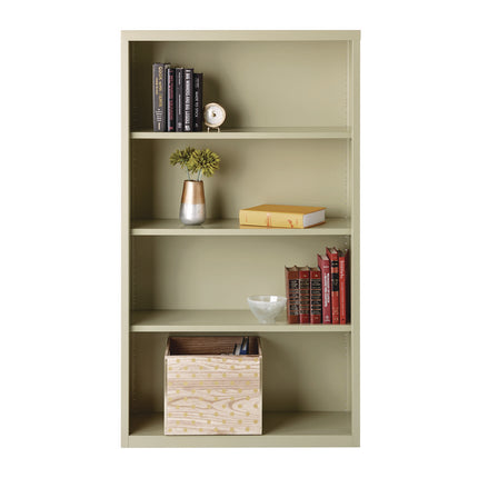 Four-Shelf Metal Bookcase, 34.5" x 13" x 60", Putty