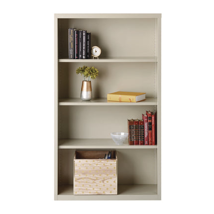 Four-Shelf Metal Bookcase, 34.5" x 13" x 60", Light Gray
