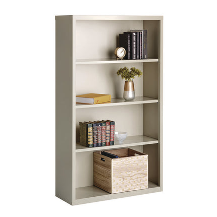 Four-Shelf Metal Bookcase, 34.5" x 13" x 60", Light Gray