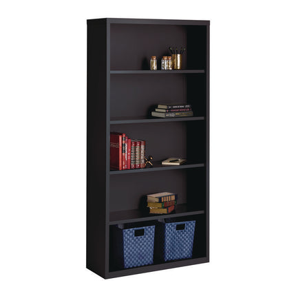 Five-Shelf Metal Bookcase, 34.5" x 13" x 72", Black