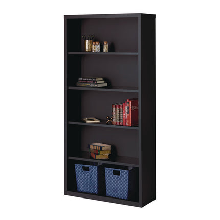 Five-Shelf Metal Bookcase, 34.5" x 13" x 72", Black