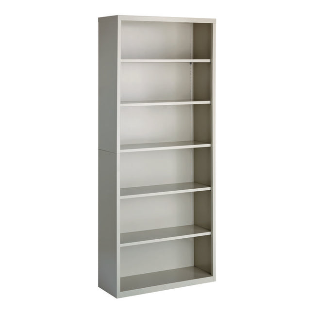 Six-Shelf Metal Bookcase, 34.5" x 13" x 82", Light Gray