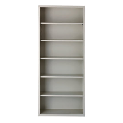 Six-Shelf Metal Bookcase, 34.5" x 13" x 82", Light Gray