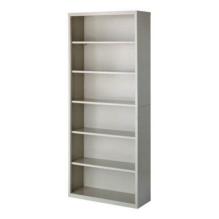 Six-Shelf Metal Bookcase, 34.5" x 13" x 82", Light Gray