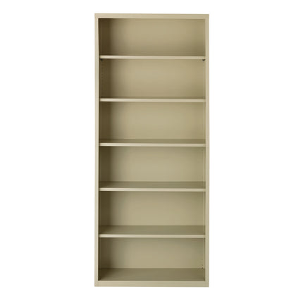 Six-Shelf Metal Bookcase, 34.5" x 13" x 82", Putty