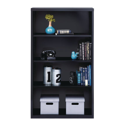 Four-Shelf Metal Bookcase, 34.5" x 13" x 60", Black