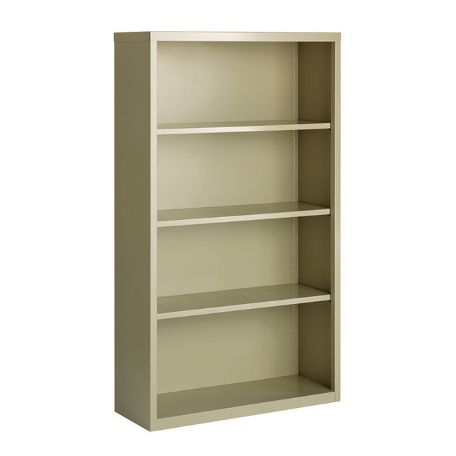Four-Shelf Metal Bookcase, 34.5" x 13" x 60", Putty