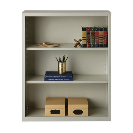 Three-Shelf Metal Bookcase, 34.5" x 13" x 42", Light Gray