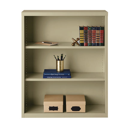 Three-Shelf Metal Bookcase, 34.5" x 13" x 42", Putty