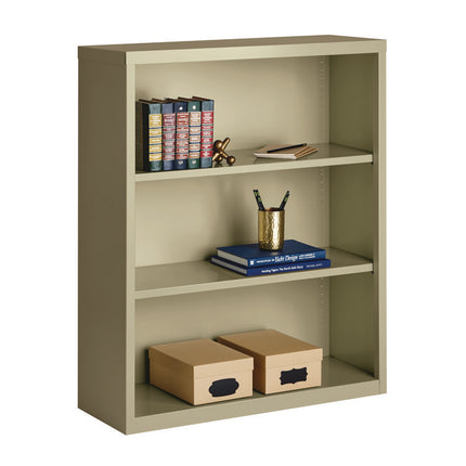 Three-Shelf Metal Bookcase, 34.5" x 13" x 42", Putty
