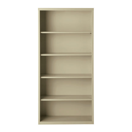 Five-Shelf Metal Bookcase, 34.5" x 13" x 72", Putty