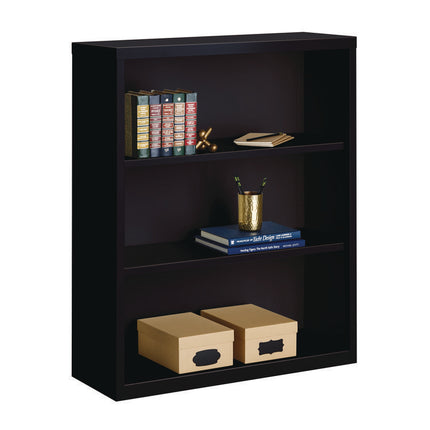 Three-Shelf Metal Bookcase, 34.5" x 13" x 42", Black