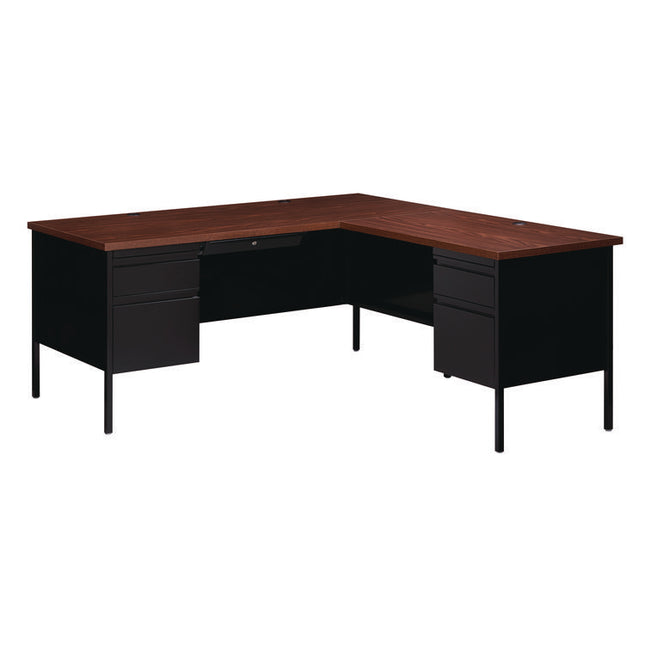 L-Shaped Corner Desk, Right-Hand Return, 72" x 72" x 29.5", Walnut/Black