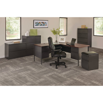 L-Shaped Corner Desk, Left-Hand Return, 72" x 72" x 29.5", Mahogany/Charcoal