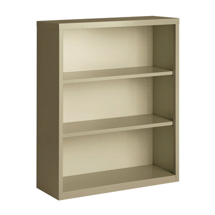 Three-Shelf Metal Bookcase, 34.5" x 13" x 42", Putty