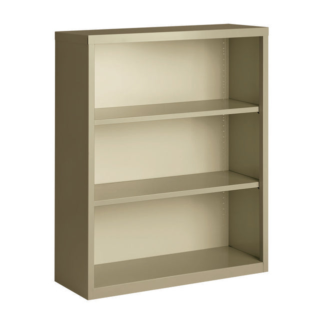 Three-Shelf Metal Bookcase, 34.5" x 13" x 42", Putty