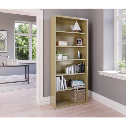 Six-Shelf Metal Bookcase, 34.5" x 13" x 82", Putty