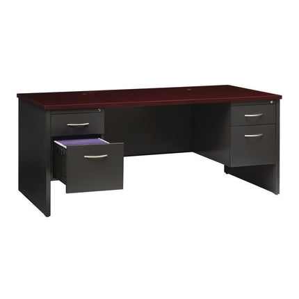 Executive Double Pedestal Steel Desks., 60" x 30" x 29.5", Mahogany/Charcoal