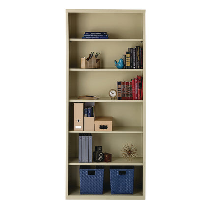 Six-Shelf Metal Bookcase, 34.5" x 13" x 82", Putty