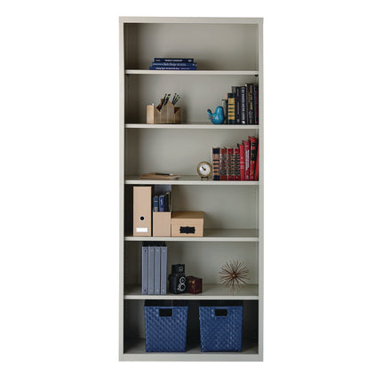 Six-Shelf Metal Bookcase, 34.5" x 13" x 82", Light Gray