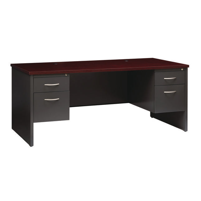 Executive Double Pedestal Steel Desks., 60" x 30" x 29.5", Mahogany/Charcoal