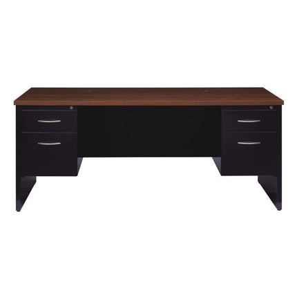 Executive Double Pedestal Steel Desks., 60" x 30" x 29.5", Walnut/Black