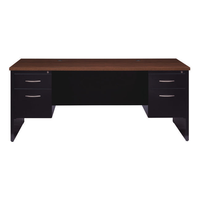 Executive Double Pedestal Steel Desks., 60" x 30" x 29.5", Walnut/Black