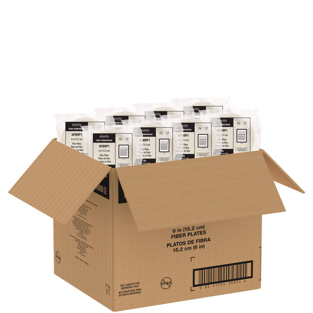 Compostable Molded Fiber Dinnerware, ProPlanet Seal, Plate, 6" dia, Natural, 1,000/Carton