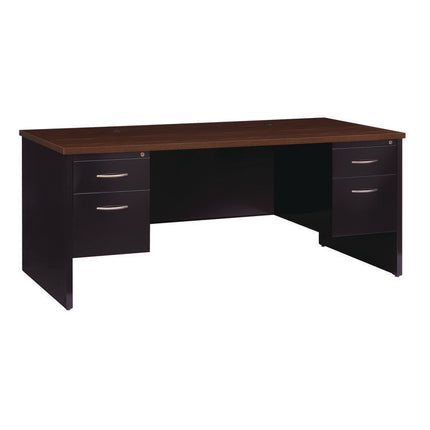 Executive Double Pedestal Steel Desks., 60" x 30" x 29.5", Walnut/Black