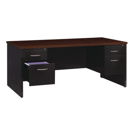 Executive Double Pedestal Steel Desks., 60" x 30" x 29.5", Walnut/Black