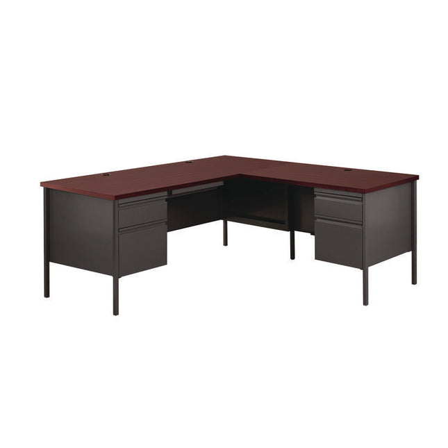 L-Shaped Corner Desk, Right-Hand Return, 72" x 72" x 29.5", Mahogany/Charcoal