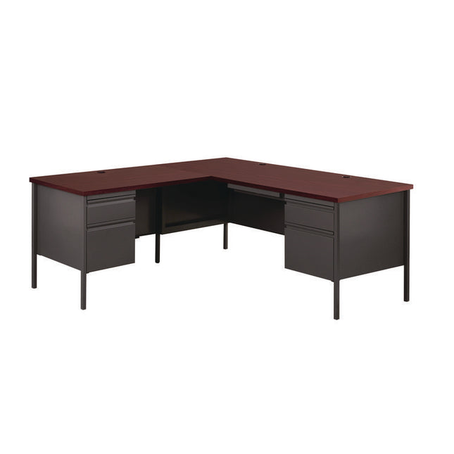 L-Shaped Corner Desk, Left-Hand Return, 72" x 72" x 29.5", Mahogany/Charcoal