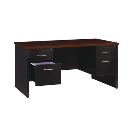 Executive Double Pedestal Steel Desks, 60" x 30" x 29.5", Black/Walnut