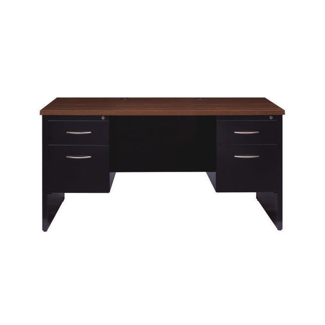 Executive Double Pedestal Steel Desks., 60" x 30" x 29.5", Charcoal/Mahogany