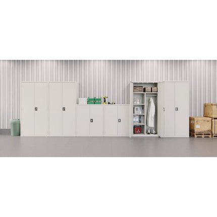 Wardrobe Combo Cabinet, (1) Half-Width Rod, (3) Adjustable Half Shelves, (1) Fixed Full Shelf, 36" x 18" x 80.5", Light Gray