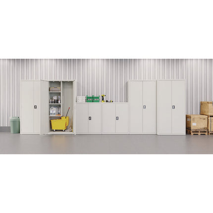 Jan/San Storage Cabinet, (3) Adjustable Half-Width Shelves, 36" x 18" x 80.5", Light Gray