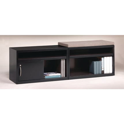 Credenza with Sliding Door, Steel, 2-Shelf, 36 w x 18.62 d x 22 h, Black