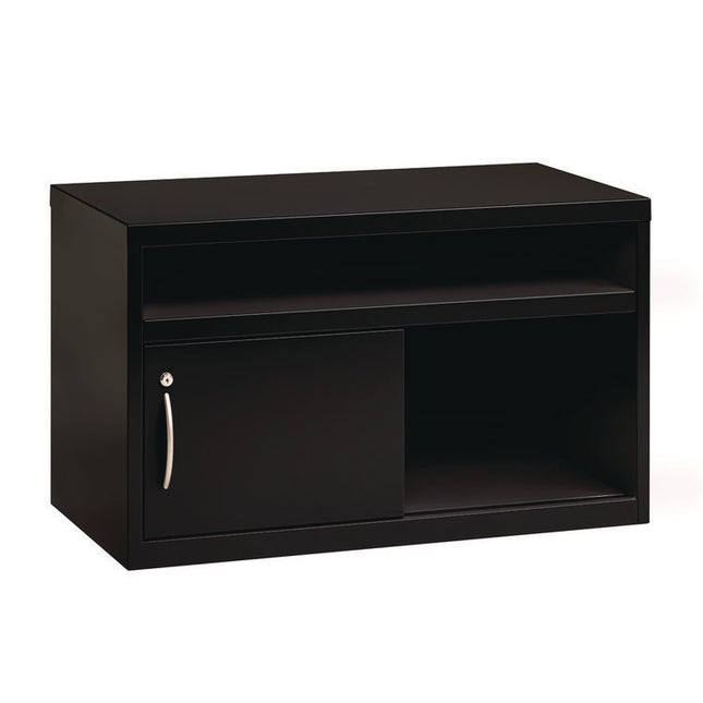 Credenza with Sliding Door, Steel, 2-Shelf, 36 w x 18.62 d x 22 h, Black