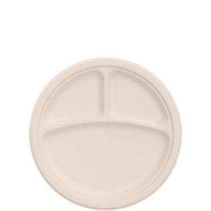 Compostable Molded Fiber Dinnerware, ProPlanet Seal, 3-Compartment Plate, 9" dia, Natural, 500/Carton